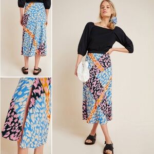 Anthropologie Corey Lynn Calter Bias MIDI Skirt Patchwork Mix Print Summer Flowy